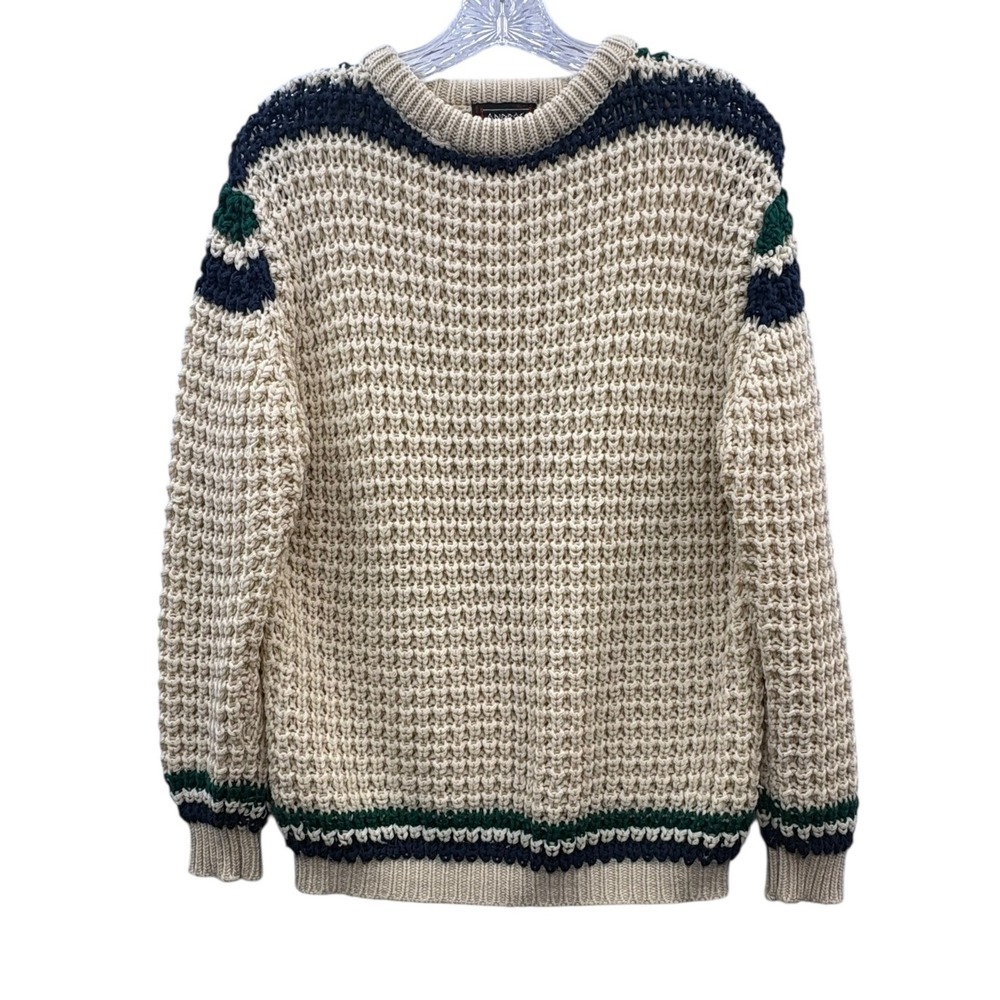 Vintage‎ ANDROS Chunky Waffle Knit Crew Neck Grandpa Sweater Striped Warm L
